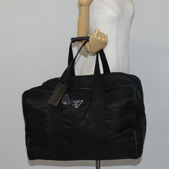 PRADA Boston Bag Nylon Black Silver Auth 144179 - Picture 1 of 16
